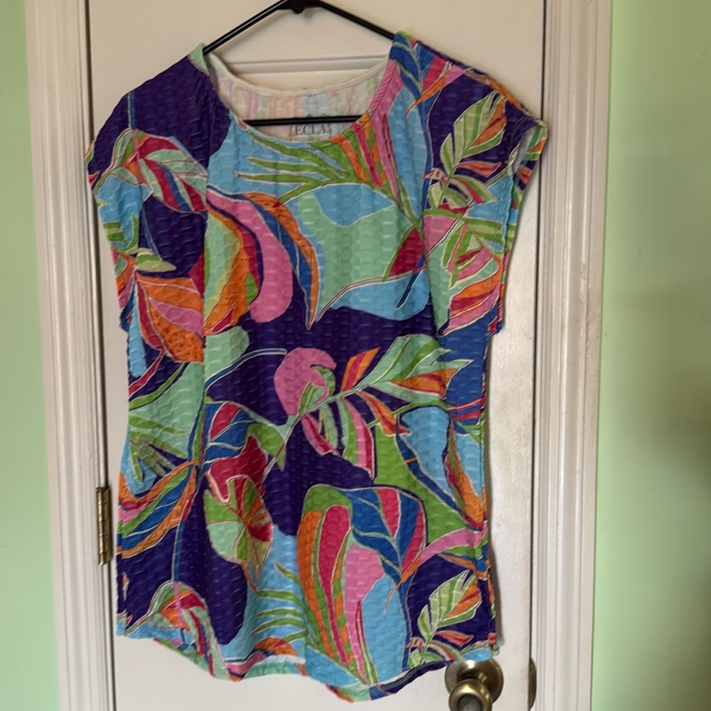 ECLA Plant Life Colorful Artist Prt Sleeveless Top Playful Rainbow Vibes Size XL